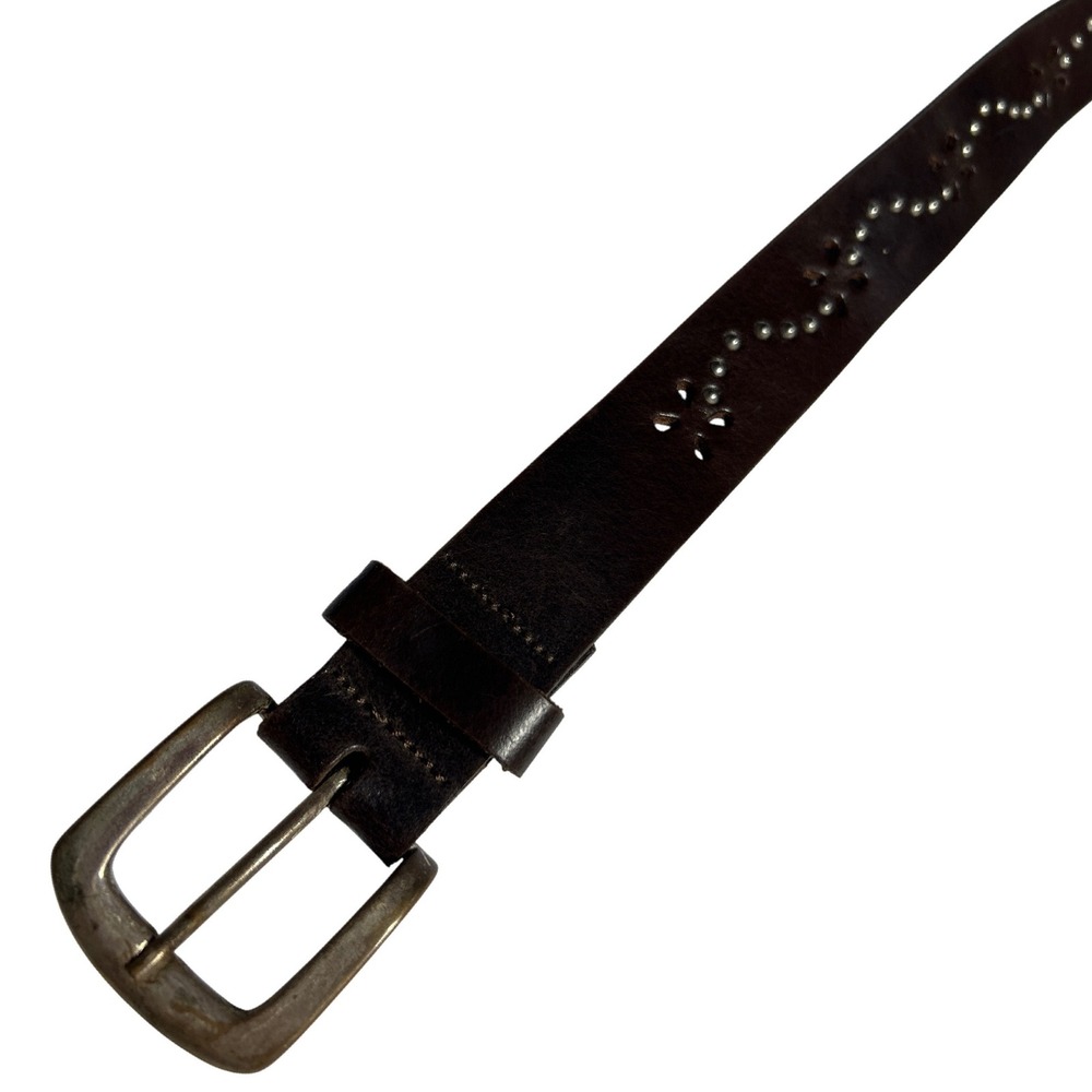 Hipwear Floral Perforated Italian Leather Studded Belt Brown L (31-35) Western